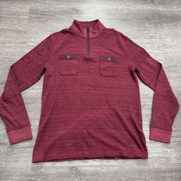 Lucky Brand Sweater Mens Large‎ Red 1/4 Zip Knit Pullover Double Pocket Pullover - Picture 1 of 12